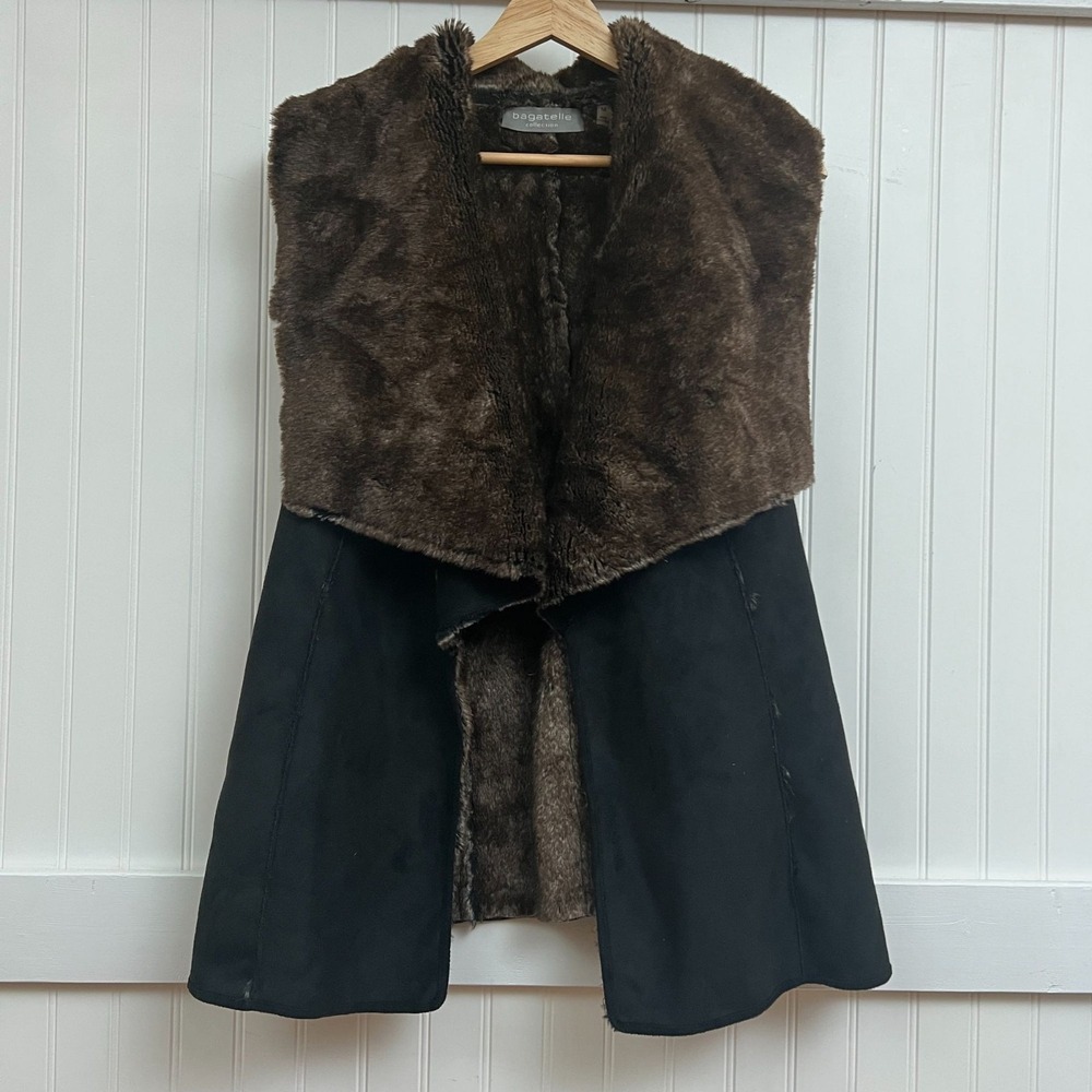 Bagatelle Coat Vest Mob Wife Women's Black Brown Faux Fur Suede Open M Glam